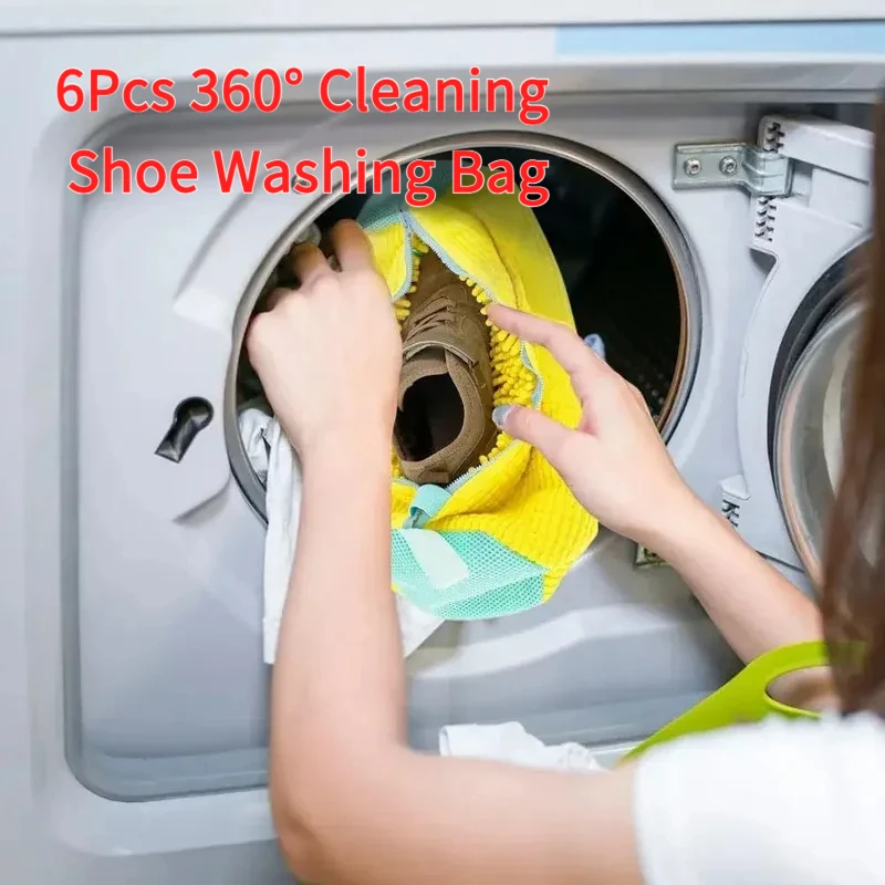 

6 шт. 360 ° Многоразовый мешок для стирки обуви из пушистого волокна, мешок для стирки обуви