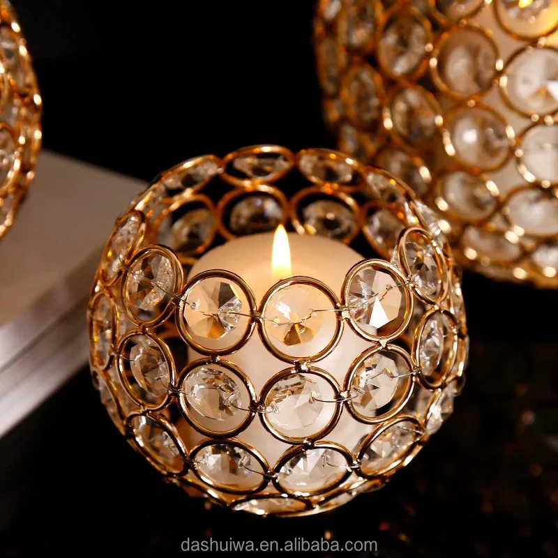 Candlestick Party Wedding Vintage Candlestick Electroplating Metal Crystal Gold Ball Candlestick Creative Hollow Vase Candle Cup