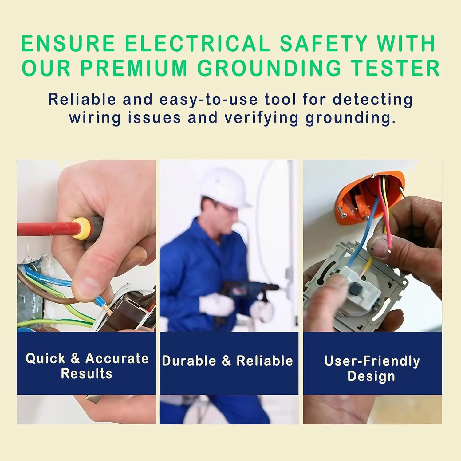 접지 콘센트 테스터 - GFCI/누설 감지 기능이 있는 자동 회로 분석기 - 전기 기술자를 위한 다기능 소켓 테스터