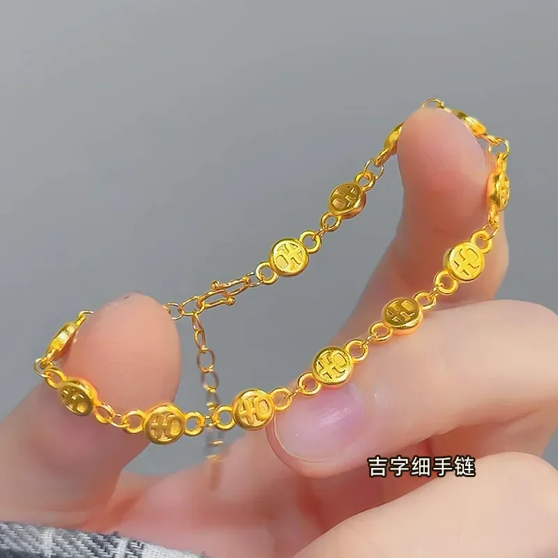 

9999 real gold 24K yellow gold Bracelet Necklace 2024 New Thin Versatile Small Flower Butterfly Star Women's Bracelet