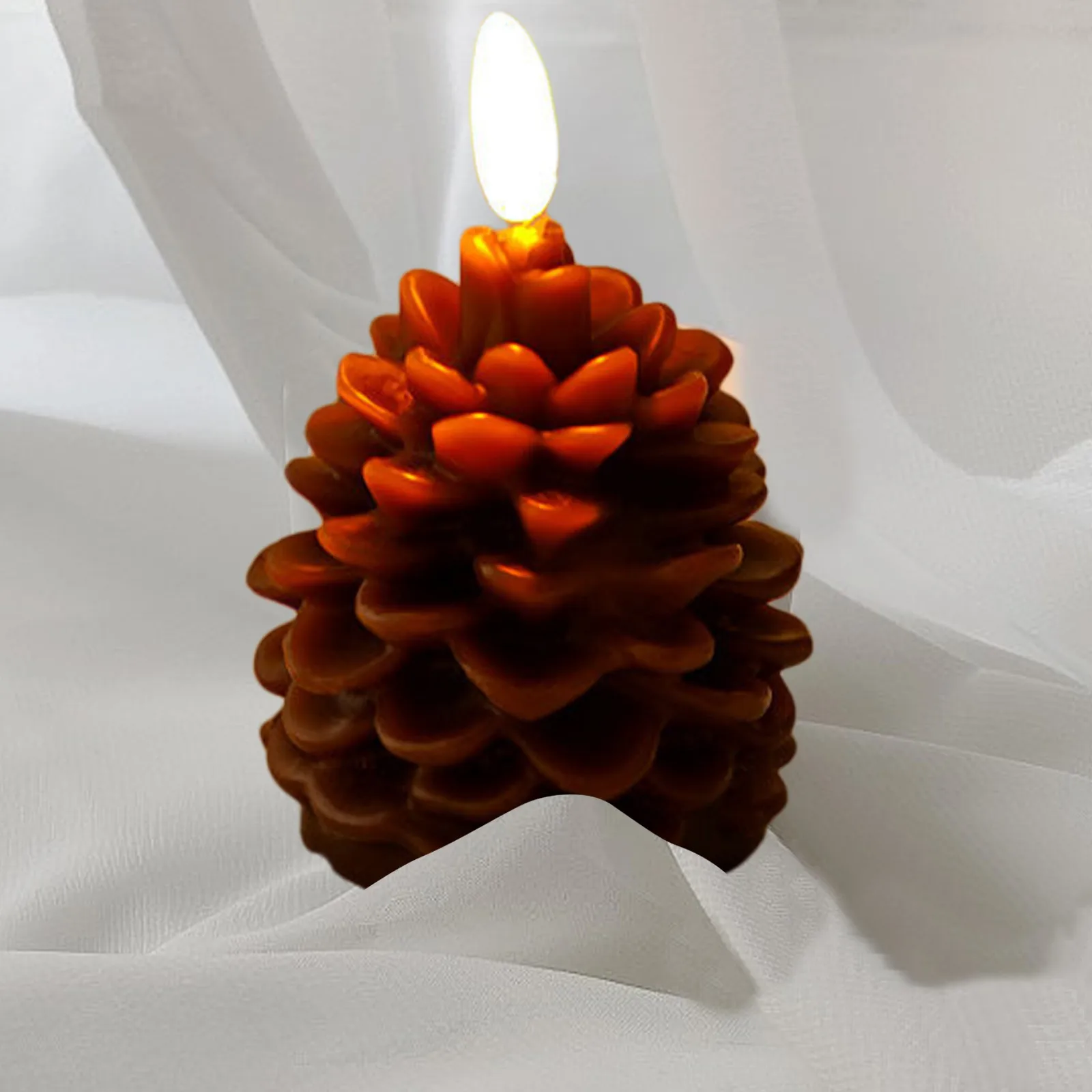 Pinecone Flameless LED Candle Wax Material Construction Control Included Battery Operated Brown Desktop Ornament Bedside Gift