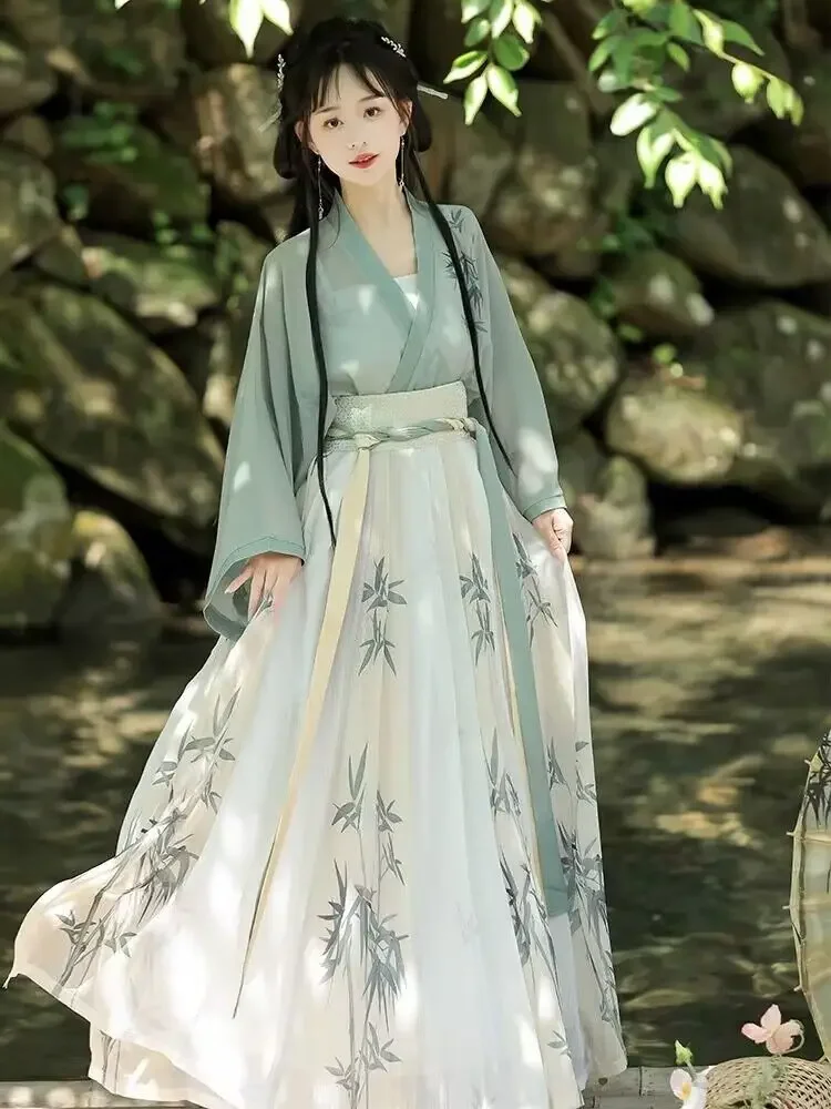 Hanfu Jurk Vrouwen Oude Chinese Hanfu Vrouwelijke Halloween Cosplay Kostuum 2024 Zomer Jurk Hanfu Groen 3 Stuks Sets Voor Vrouwen