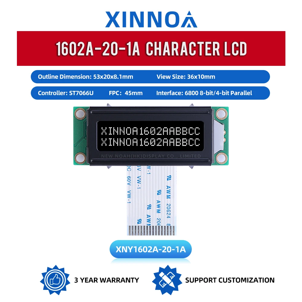 DFSTN 블랙 필름 다국어 모듈 문자 LCD 모듈, 화이트 1602A-20-1A 문자 도트 매트릭스 스크린, 02*16 LCD Fpc25MM, 53X20MM