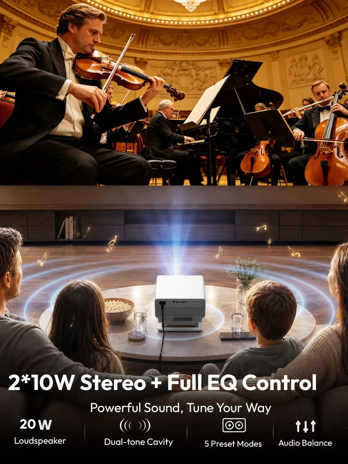 1200 ANSI XGODY 4K-Projektor, offiziell Netflix 4K-Beamer, KI-Autofokus, 6D-Trapezkorrektur, native 1080P-Auflösung, geeignet für Büro, Bildung, Meetings, Heimkino.
