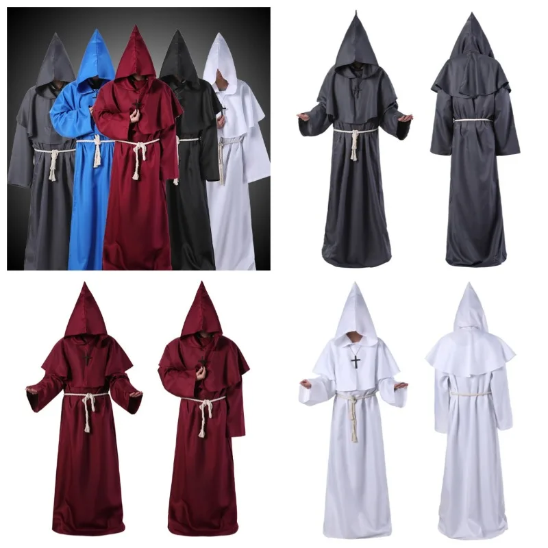 

Medieval Monk Robes Wizard Priest Cosplay Costumes Halloween Death God's Robe Role-playing Cos Stage Performance Man Anime