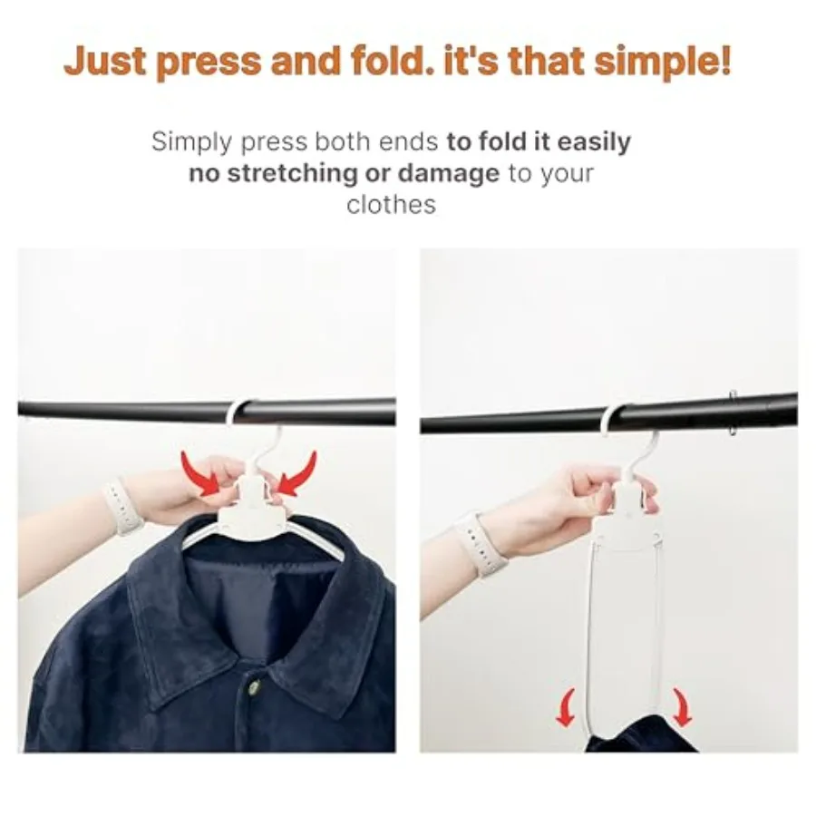 OneTouch Foldable Hanger with ButtonFold Design for Easy Storage and Organization Prevents Stretched Collars with AntiStretch N