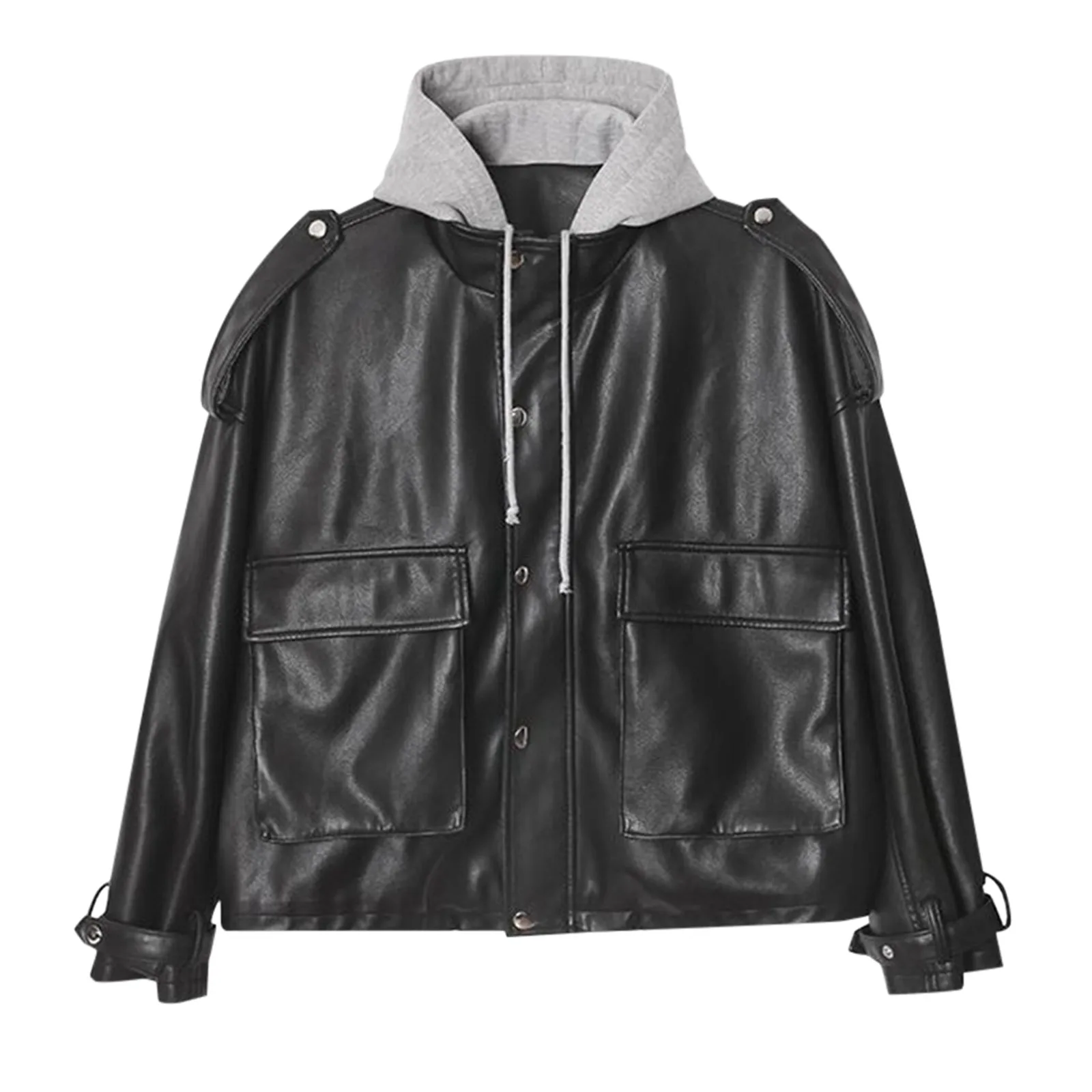 Autumn Winter New Oversize Leather Jackets Female Hooded Y2k Clothing Artificial Soft Leather Casual Motorcycle Short Outerwears