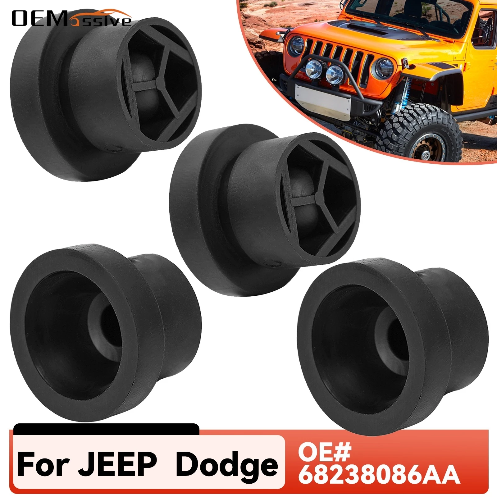 4X Rubber Engine Cover Grommet Buffer Mount Bush Stopper Pad For Jeep Dodge Chrysler Ram 2014 - 2021 Alfa Romeo Front 68238086AA