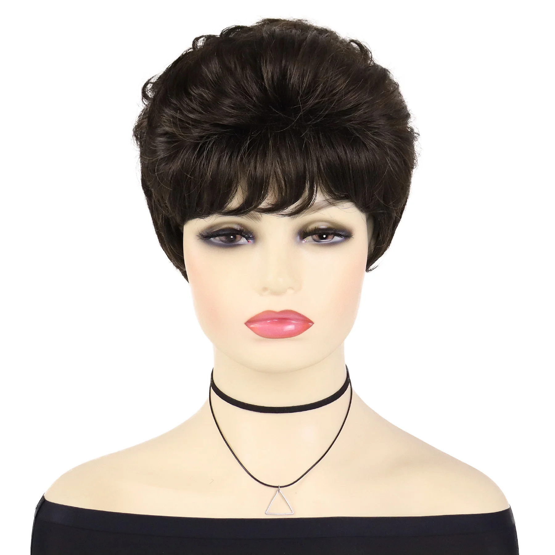 GNIMEGIL شعر مستعار اصطناعي قصير مجعد أنيق للارتداء اليومي زي تنكري شعر مستعار للأم شعر بني طبيعي شعر مستعار نسائي ذو مظهر جميل #2