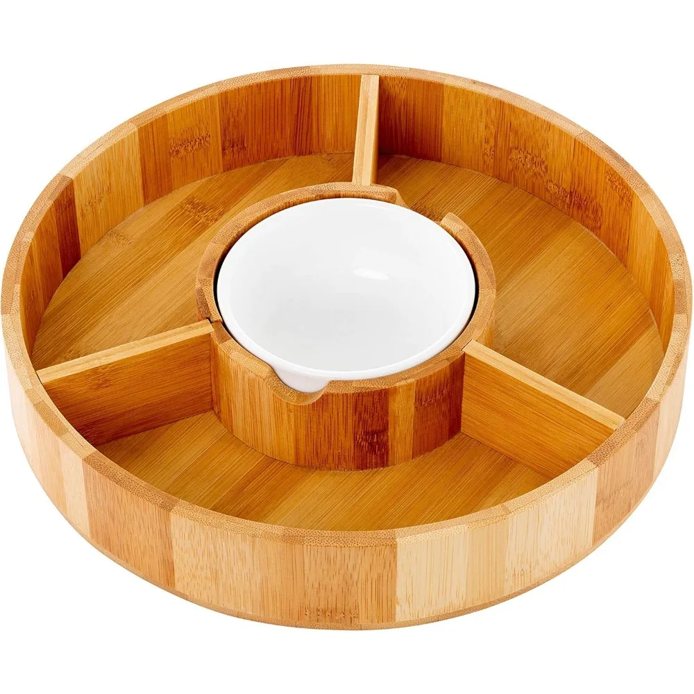 Cuenco para servir patatas fritas y inmersión – Juego de platos de madera para aperitivos con vaso para salsa, guacamole, nacho, verduras, patatas fritas de tacos, aperitivos