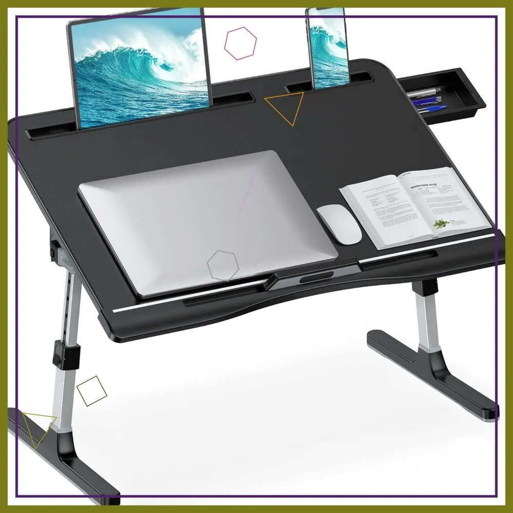 

Adjustable Leather Bed Desk with Foldable Legs, X-Large Laptop Tray for Reading and Working on Bed or Couch