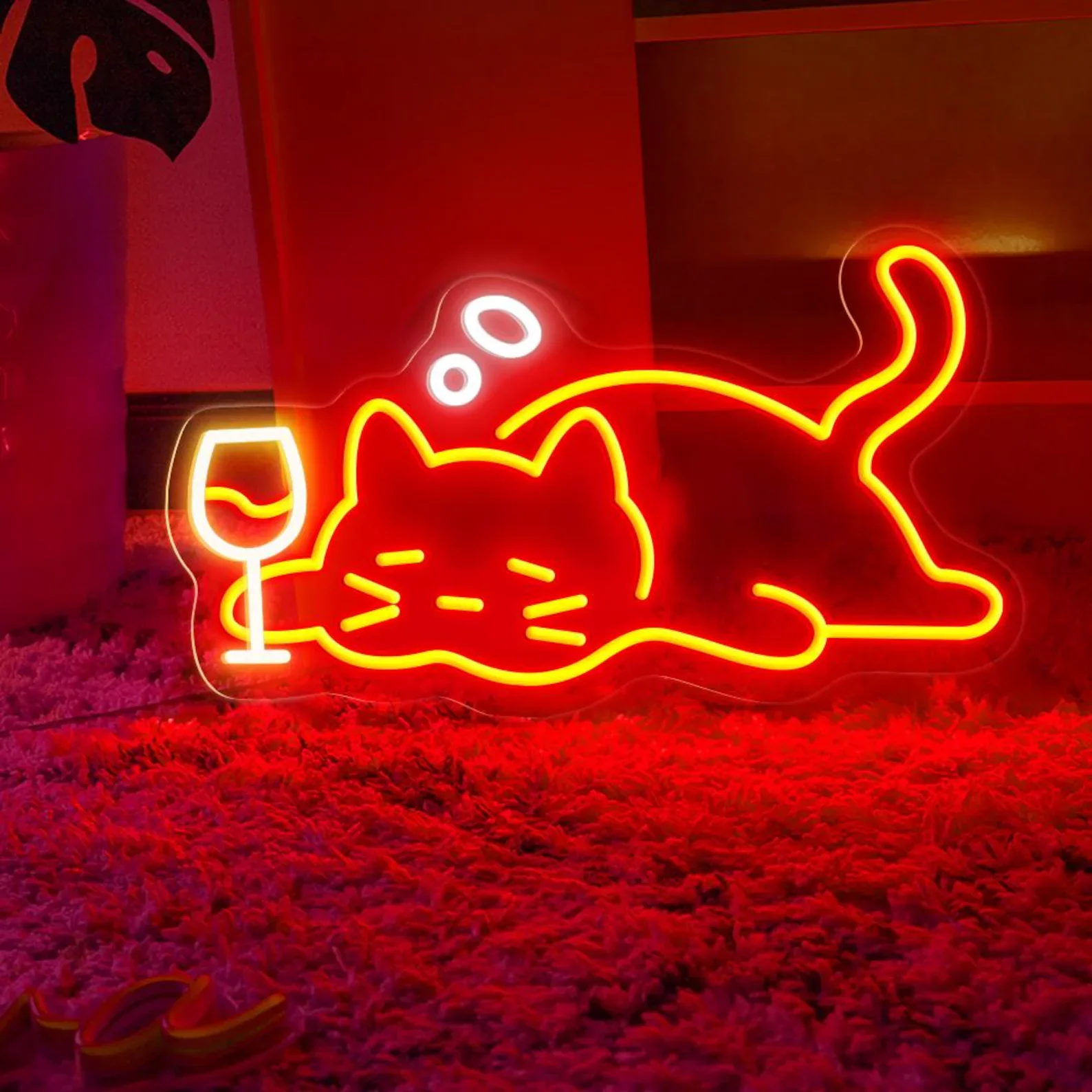 

Cat Drinking Wine Neon Sign Drunk Cat Neon Sign Wine Bar Sign Home Club Restaurant Wall Decor Drinking Lover Gifts