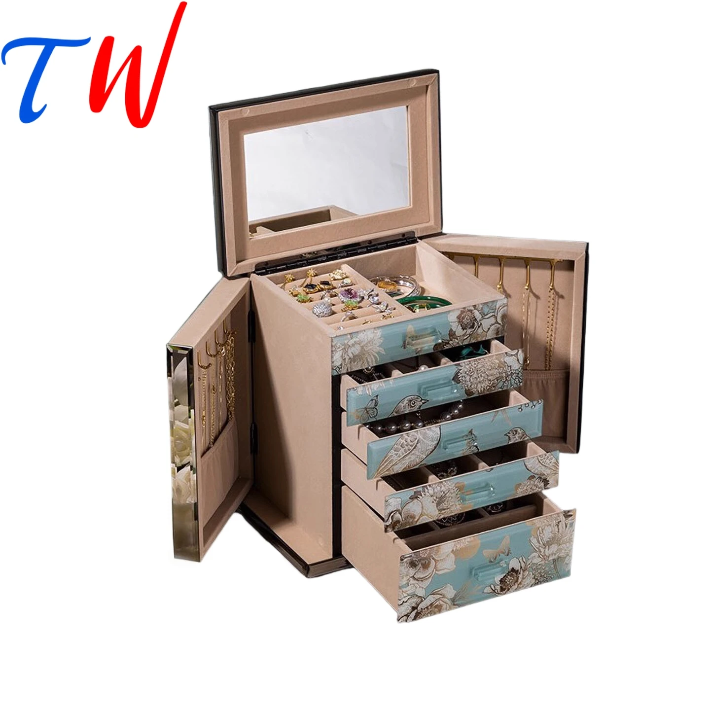 

Customized LOGO Light Luxury Simple High-end Jewelry Box Bracelet Necklace Ring Earring Multi-layer Jewelry Storage Box Gift OEM