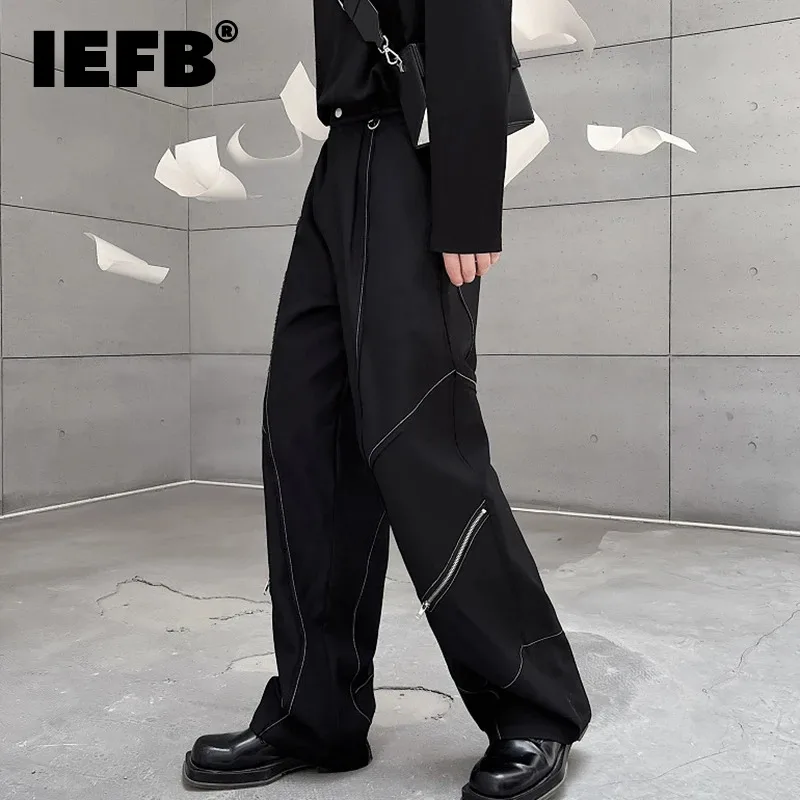 

IEFB Straight Leg Pants Men Clothing Personalized Zippe Dark Style Men's Trousers Solid Color Casual 2024 New Chic Autumn 9C5231