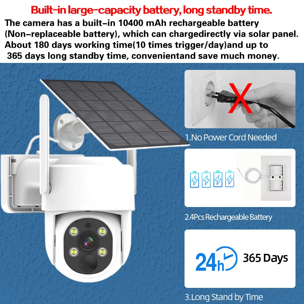 Bateria Carregada WiFi PTZ IP Kit De Câmera De Energia Solar, Kit NVR Sem Fio 4MP 10CH, Visão Noturna Colorida, Conjunto De Sistema De Segurança CCTV