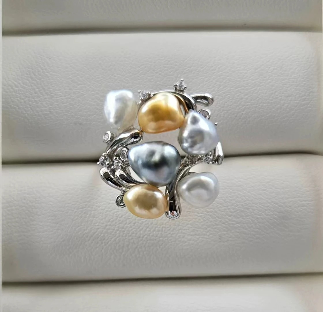 

925 Sterling Silver Adjustable Ring Mount Settings Findings Mountings Accessory Parts Fittings for 5-8mm Pearls 5pcs/lot