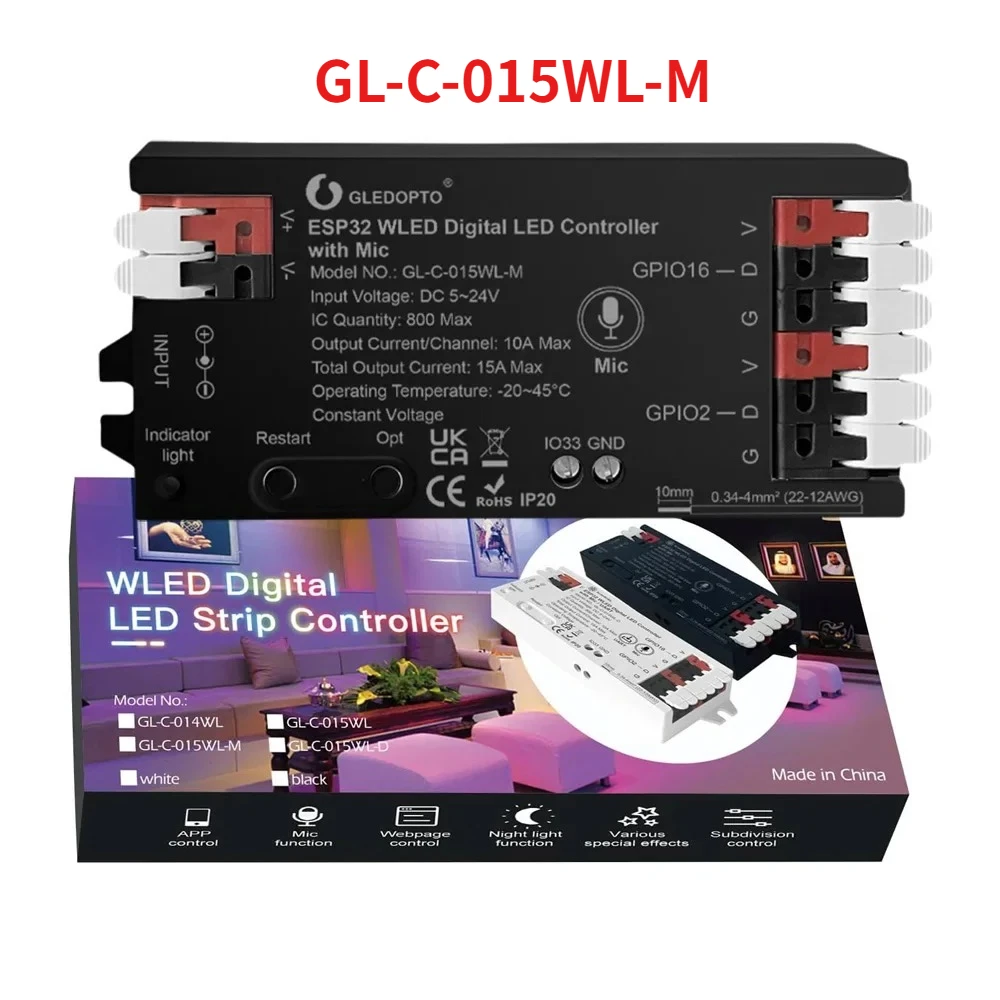 

Контроллер ESP32 WLED GL-C-015WL-M с адресным светодиодным контроллером микрофона для световой ленты RGB RGBW WS2812B/2811/2813/2815 SK6812