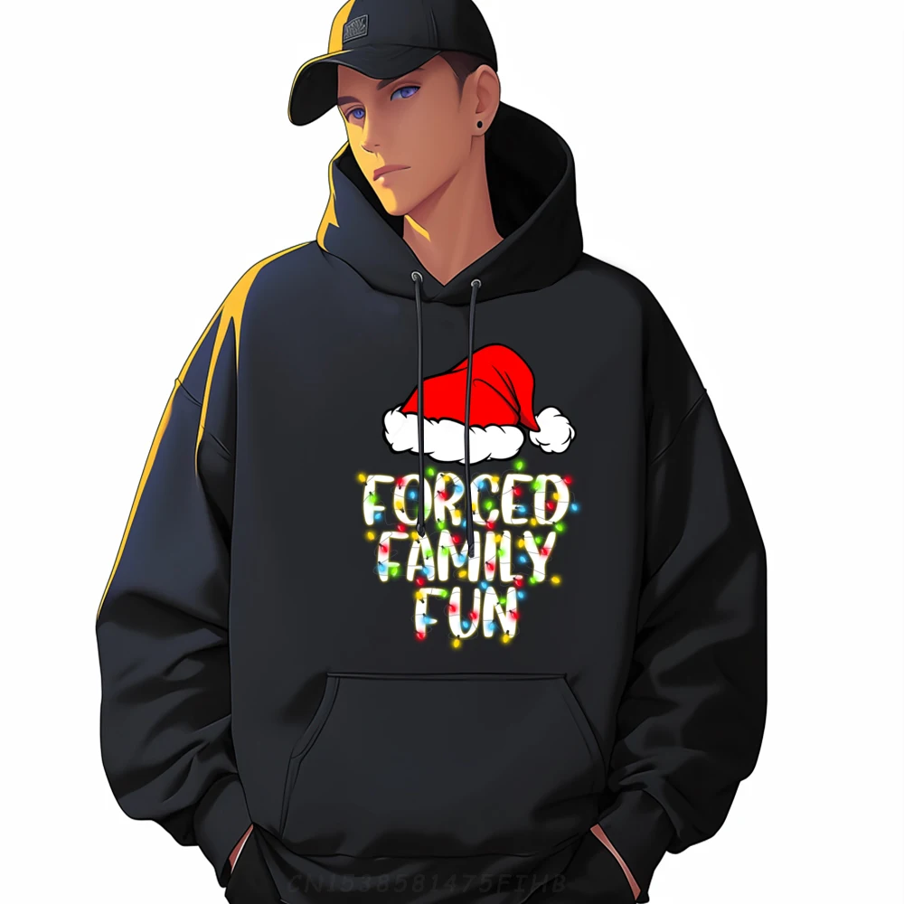 Forced Family Fun Sarcastic Christmas Funny Blue And White Graphic Sweatshirts Hoodies Men