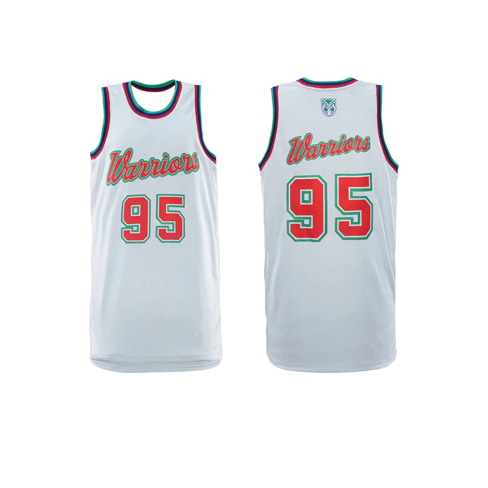 Männer Frauen Kinder NRL New Zealand Warriors 95 # Weißes Retro-Basketball-Tanktop für Herren, ärmellos, Sport-Trainings-Fan-Jersey – Detail 3