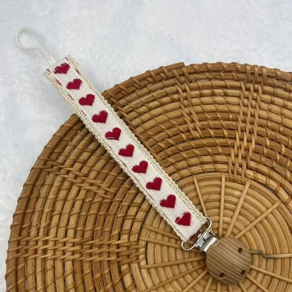 

Heart Daisy Printed Flower Print Dummy Nipple Holder Lace Floral PP Wooden Baby Pacifier Chain Anti-drop Colorful