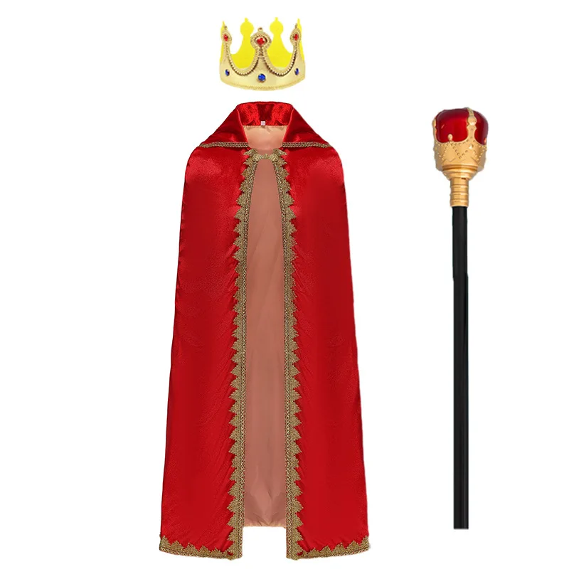 

Halloween Christmas Prince Performance Costume Cosplay Children Red Double Layer King Cape Stage Performance Costume