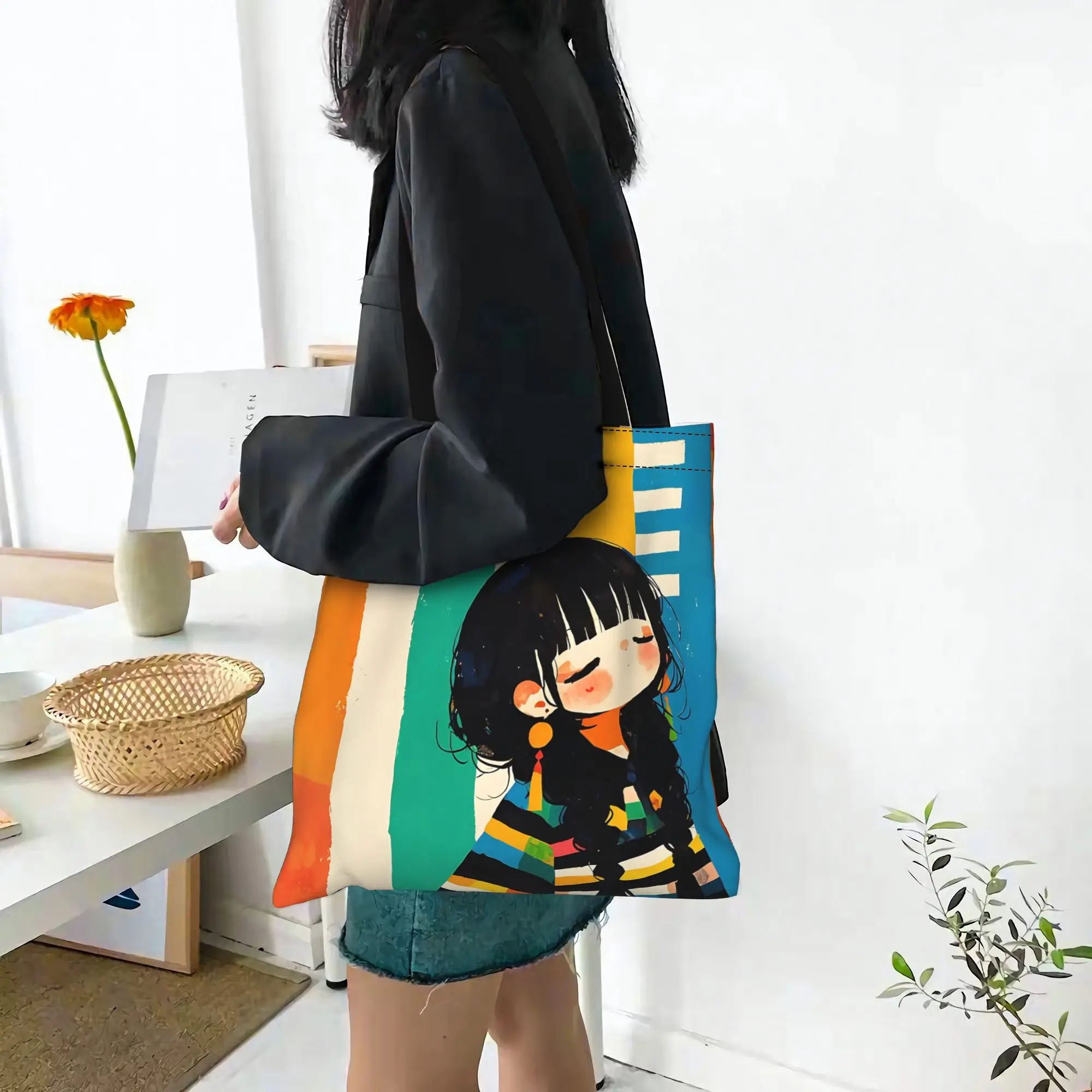 

fashionable bags first day of school Large Capacity Cool anime character Canvas Tote Bag Foldable Chic Pattern Gifts