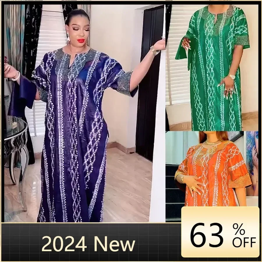 

Customized 2024 Plus Size African Bubu Dress with Headtie for Women Elegant Lady Wedding Evening Party Dresses Eid Muslim Abaya