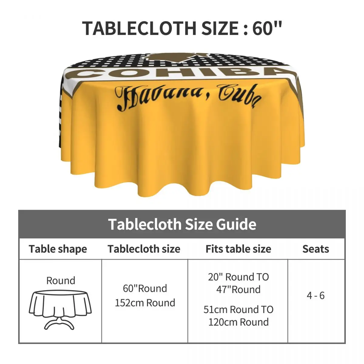 Cuban C-Cohibas Habana Tablecloth Yellow Kawaii Round Table Cloth For Events Christmas Party Table Cover Cheap Table Decoration