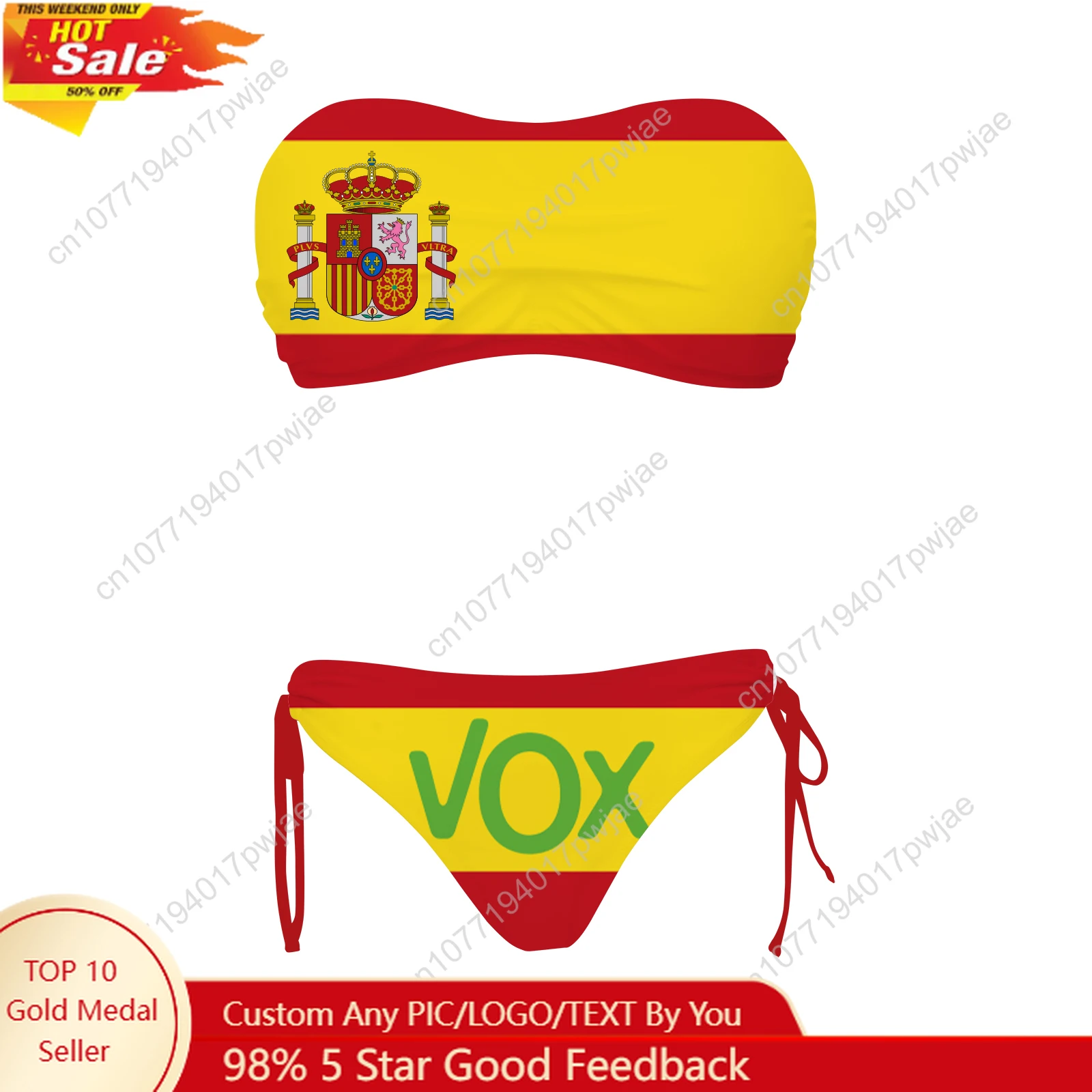 

Spanish National Emblem Vox Swimsuit Womens Drawstring Two Piece Set Bathing Suits Swimwear Pool Party Beach Bikini Beachwear
