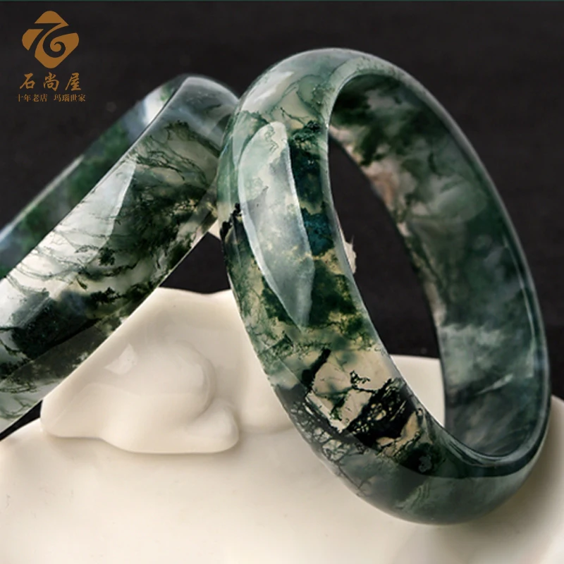 Natural Moss Agate Bangle Bracelet Women Healing Gemstone Fine Jewelry Genuine Water Grass Agate Stone Bangles Ladies Gifts