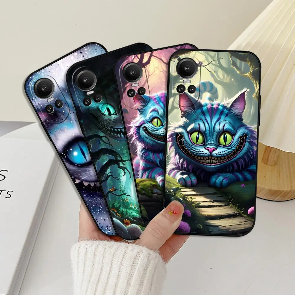 Disney Cheshire Cat Alice in Wonderland Phone Case For OPPO Reno 11 11F 10 8 8T 7 7Z 6 6Z 5 4 Pro Plus Black Soft Silicone Cover