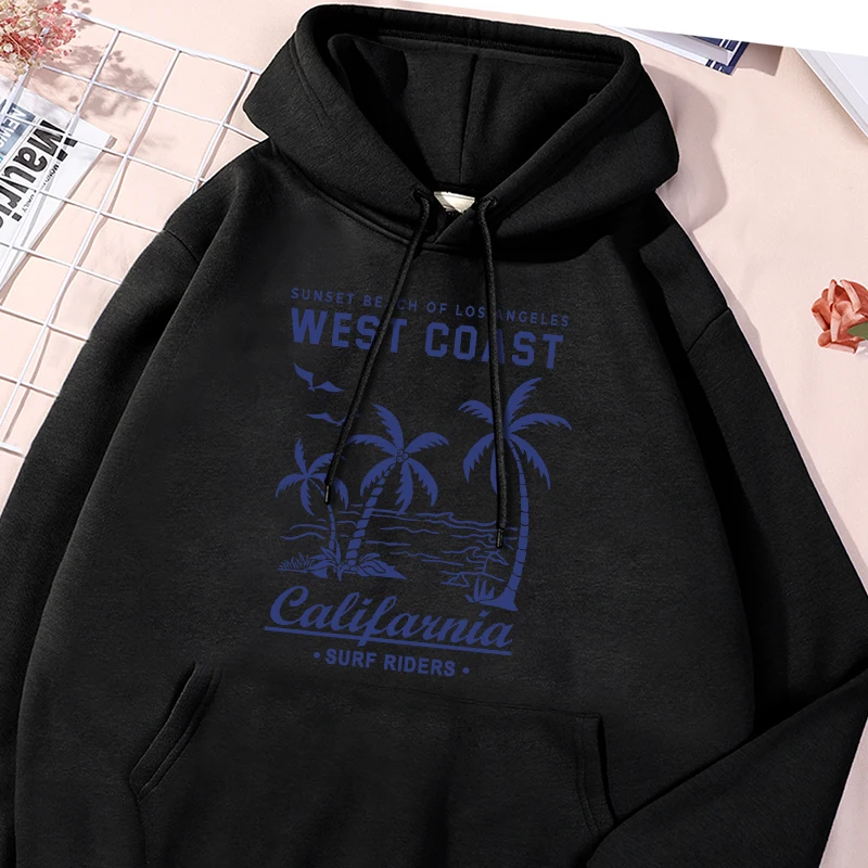 West Coast California Surf Riders Printed Mens Tracksuit Stylish Pocket Hoodies Fashion Fleece Sportwear Classic Causal Clothes