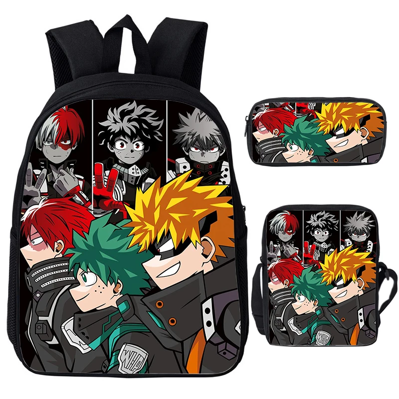 Mochila Boku No Hero Academia para crianças, mochila Bakugou Anime, meninos e meninas, mochilas escolares infantis, 3 peças por conjunto