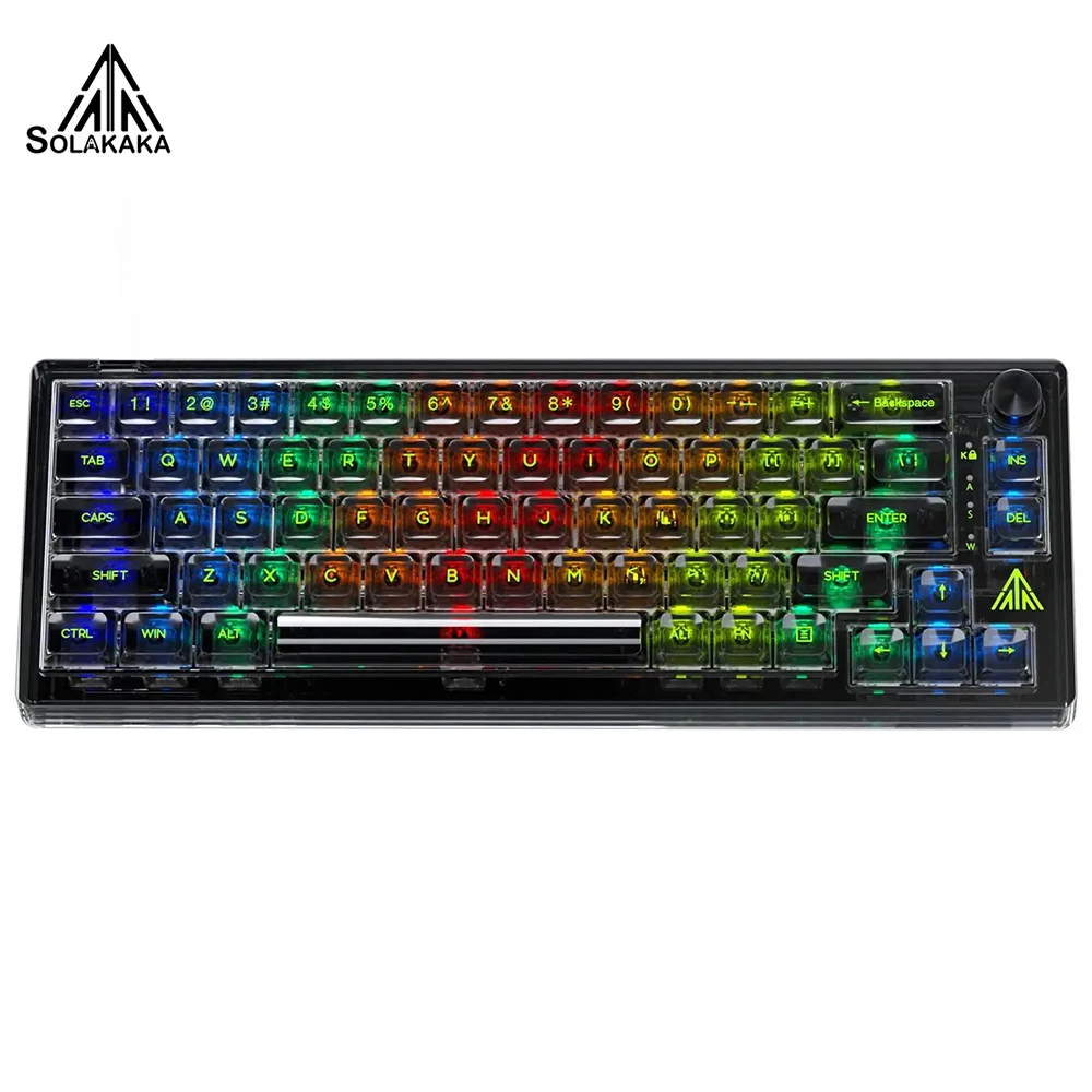 SOLAKAKA SK966 Wired Transparent Keyboard Hotswap Machanical Gaming Keyboard 65% Layout RGB Custom Macro Keyboard