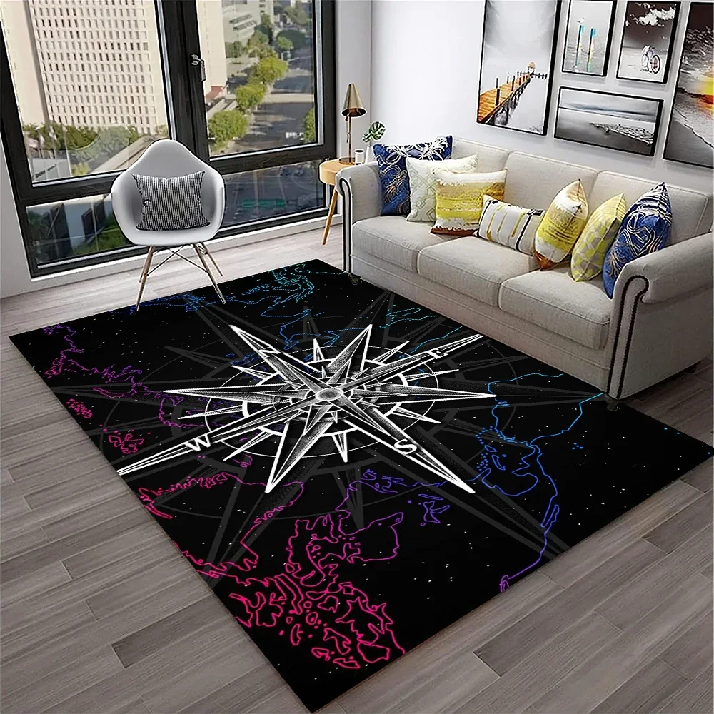 Retro Compass Navigation Map Carpet Rug for Home Living Room Bedroom Sofa Doormat Decor,Child Play Area Rug Non-slip Floor Mat