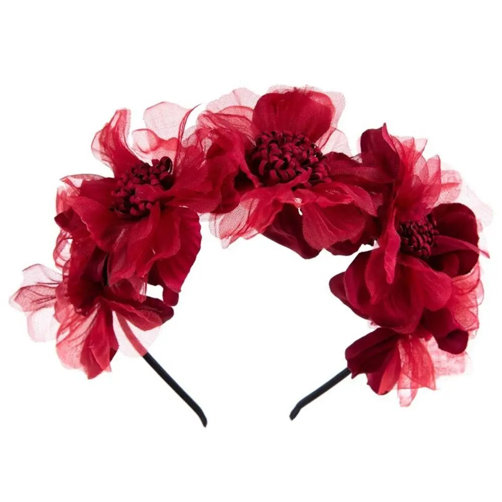 

New Mesh Curled Flower Bride Headdress Solid Color Elegant Bridal Headwear Party Wedding Hair Garland Hair Accessories