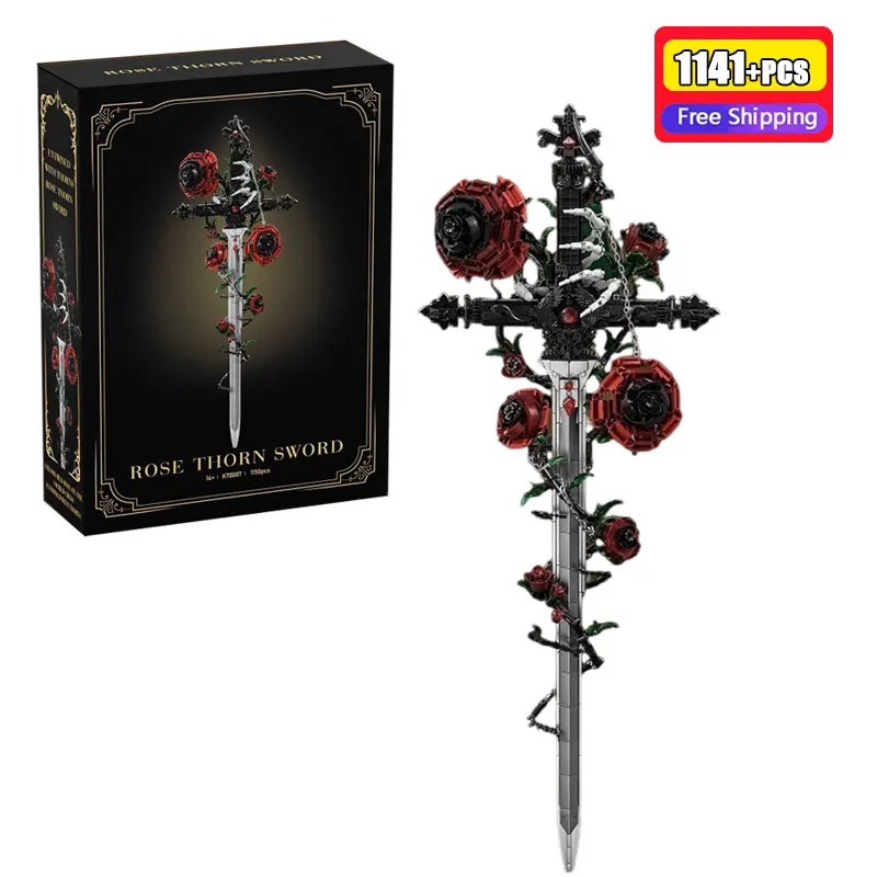 

1141Pcs Building Blocks Gothic Rose Thorn Blade Ornament Skeleton Hand Flower Model Romantic Valentine Gift Desktop Toy