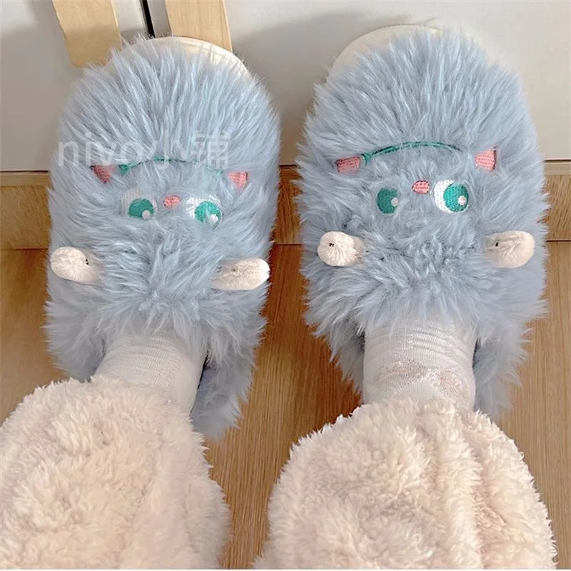 Cute cotton slippers for women's autumn and winter 2024 new indoor dormitory little monster cartoon warm furry home cotton shoes