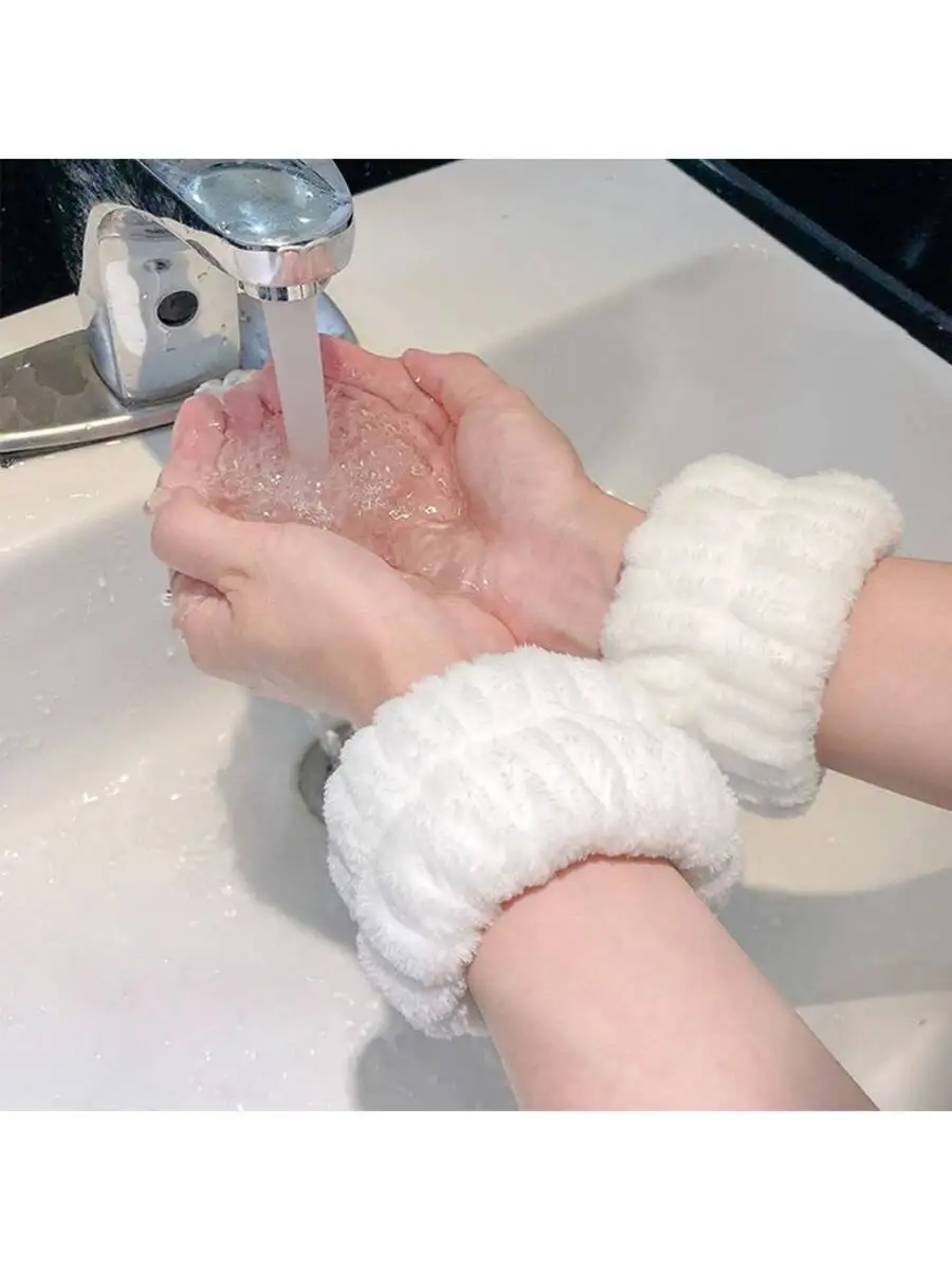 2pcs Water-Absorbing Waterproof Face Washing Wristbands For Women Skincare Hand Washing Sleeves