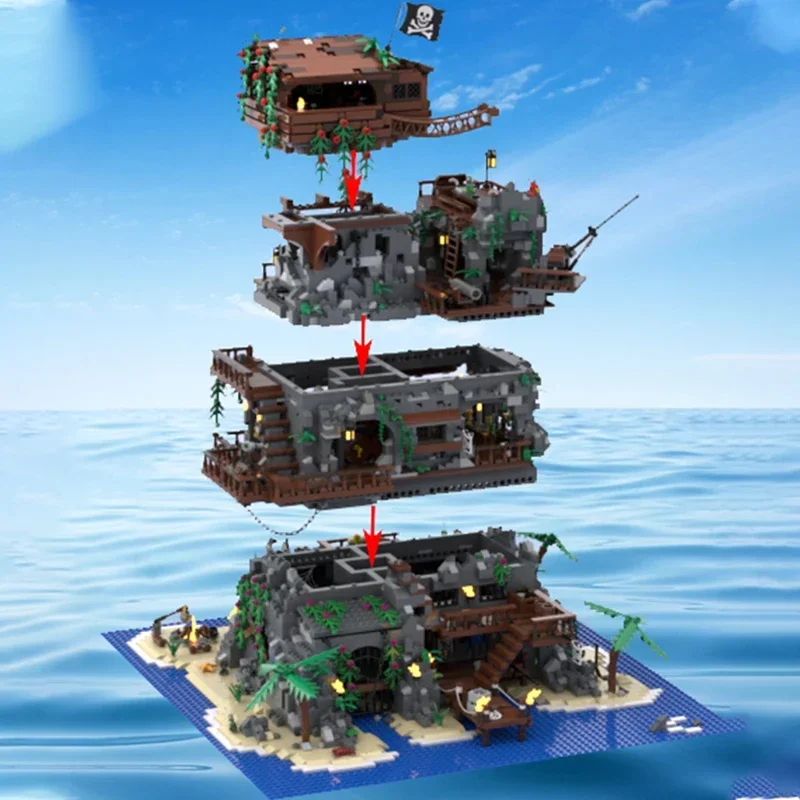 Moc Building Blocks Street View Series Pirate Fortress การวิเคราะห์อิฐ DIY Assembly ของเล่นที่มีชื่อเสียงสําหรับ Childr วันหยุดของขวัญ