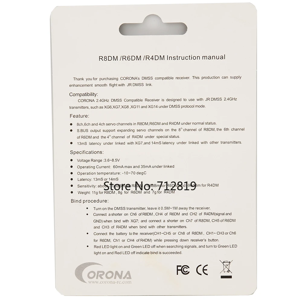 Corona 2.4Ghz Jr Dmss Comoatible Ontvanger R4DM R6DM-SB R8DM Met S.Bus Ondersteuning Voor XG6 XG7 XG8 XG11 Rc Radio Zender