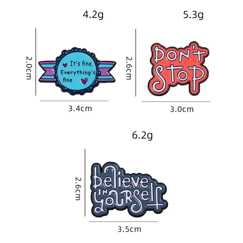 Nice Hope Wish Encourage Letter Pins Don't Stop Believe in Yourself Everything Is Fine Enamel Brooches Cheap Jewelry Wholesale