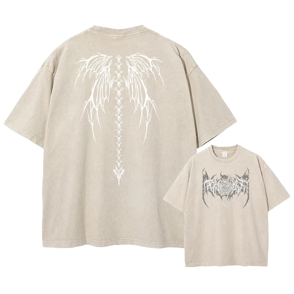 Y2k Harajuku Retro Säure T-Shirt Bedrucktes Muster T-Shirt Streetwear Sommer Reine Baumwolle Kurze Reine Baumwolle Gewaschen Schwarz Top Unisex – Detail 7
