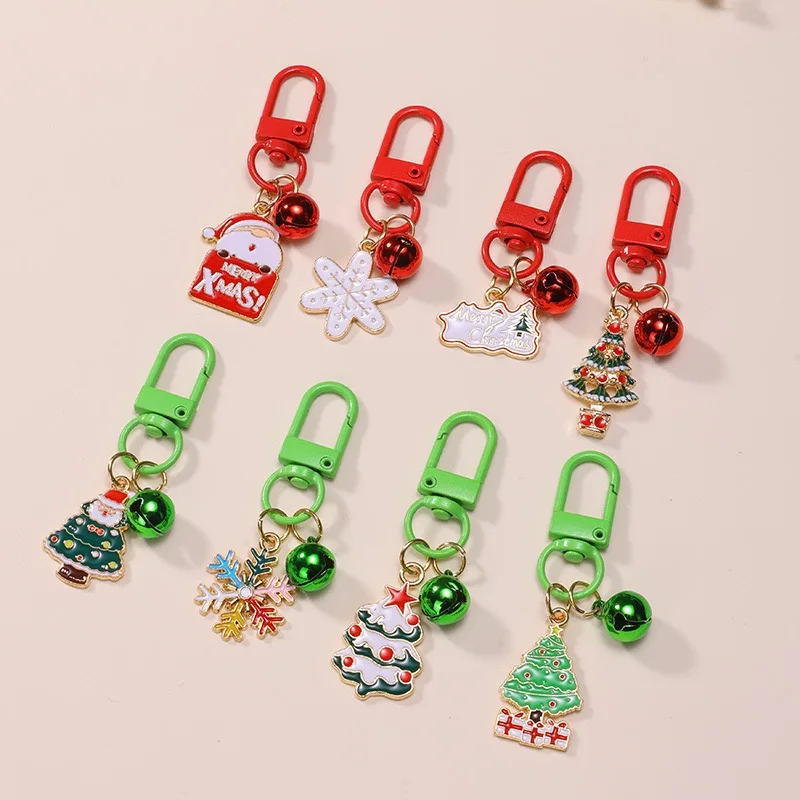 Niedlicher Weihnachtsserie-Schlüsselanhänger, grüne Farbe, Schneeflocken, Baumglocke, Anhänger, Tasche, Schlüsselanhänger, Schmuckstück, Festival, Freunde, Geschenk, Schlüsselanhänger