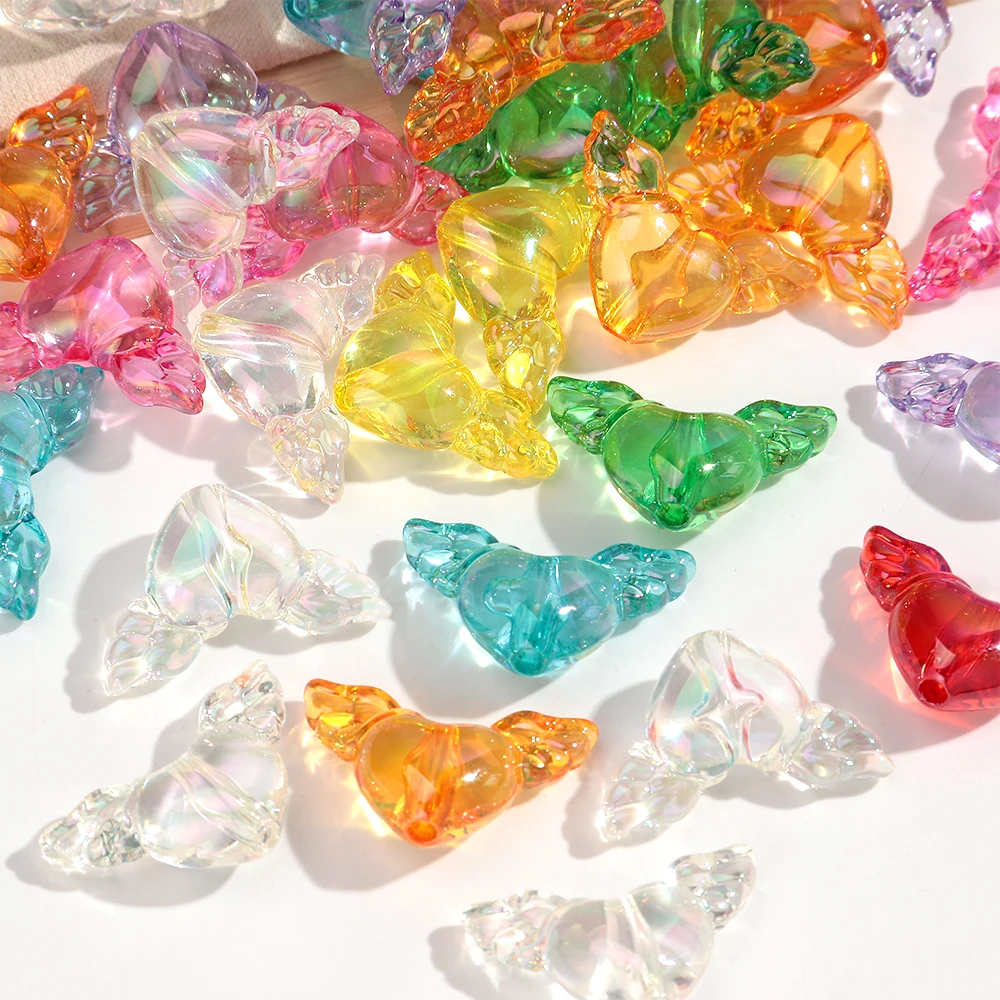 Cute AB Colorful Heart Wing Charm Beads Diy Jewelry Clear Resin Geometric Loose Bead Necklace Bracelets Marking