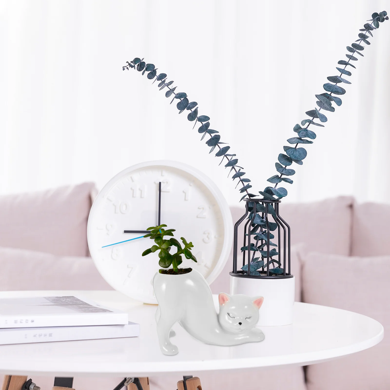 Ceramic Cat Flower Vase Chic Delicate Design Stable Flat Bottom Modern Vase for Home Office Decoration Ceramic Vases