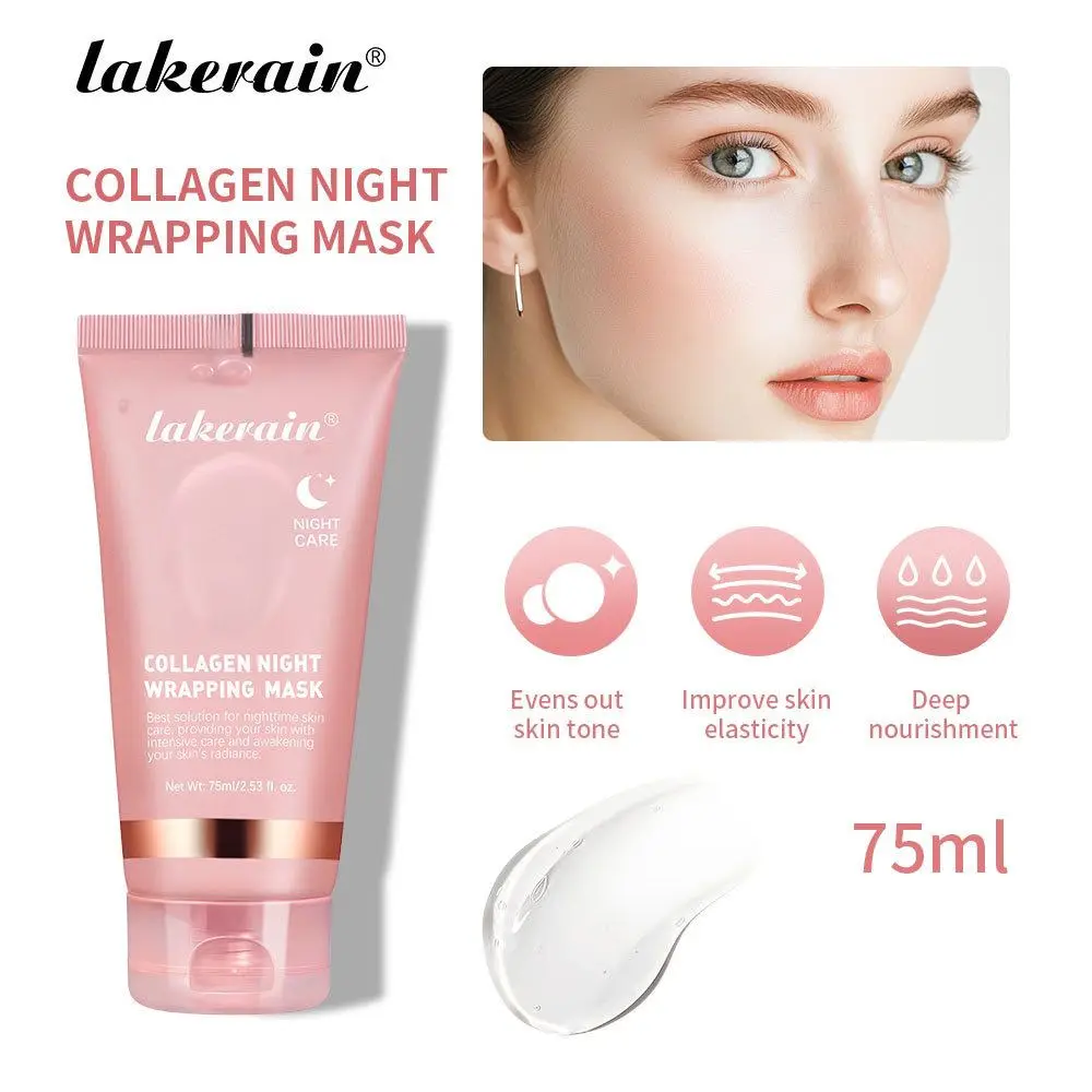 

Lakerain Collagen Ночная упаковочная маска Эластичность Увлажняющий уход Уменьшает провисание и тусклость Гидролизованный коллаген для сияющей кожи