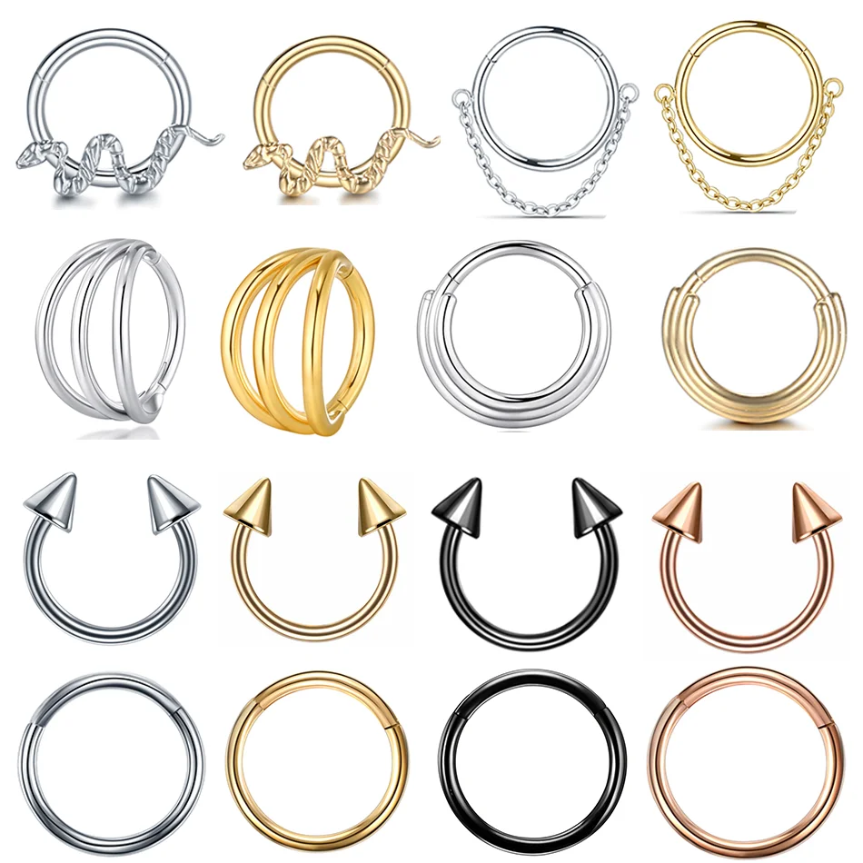 1pc Surgical Steel Nose Rings Hoop 8mm 10mm Simple Hoop Earrings Tragus Septum Cartilage Piercing Body Jewelry for Women Men