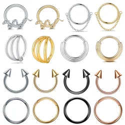 1pc Surgical Steel Nose Rings Hoop 8mm 10mm Simple Hoop Earrings Tragus Septum Cartilage Piercing Body Jewelry for Women Men