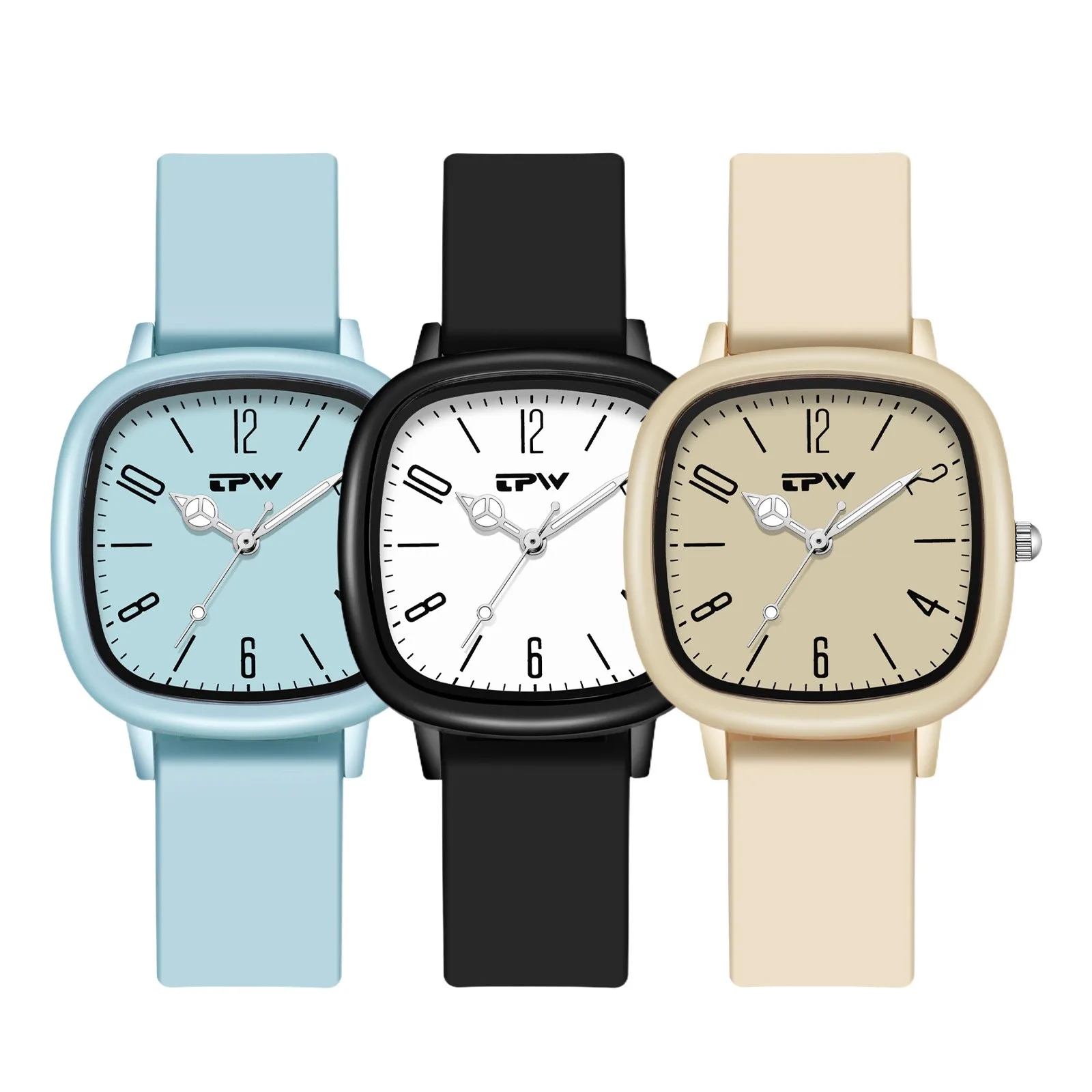 Women Men Watch Luminous Hands Square Dial Quartz Soft Silicone Band Casual Unisex Easy Read Wristwatch Daily Women Gift